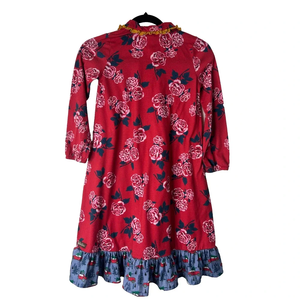Matilda Jane Sleepyhead‎ PJ Gown Girls Size 8 Red Rose Pattern Tiered Ruffle Hem